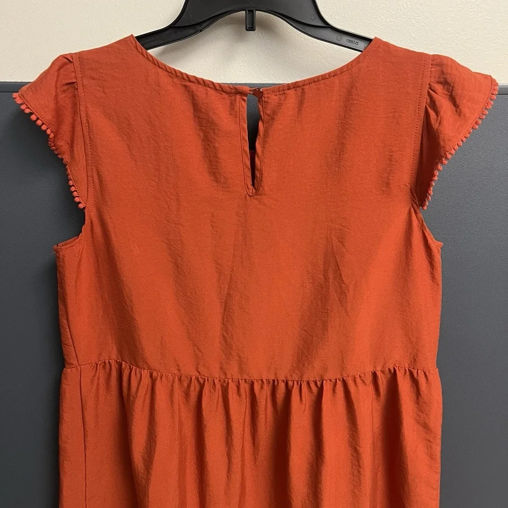 AGB Dress Sz M Burnt-Orange Ruffled Cap‎ Slvs V-Neck CottageCore Women's Medium